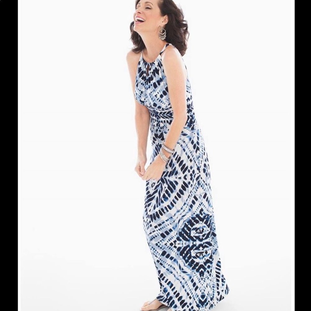 Chicos Blue Diamond Tie-dye Maxi Dress Sz 0/4